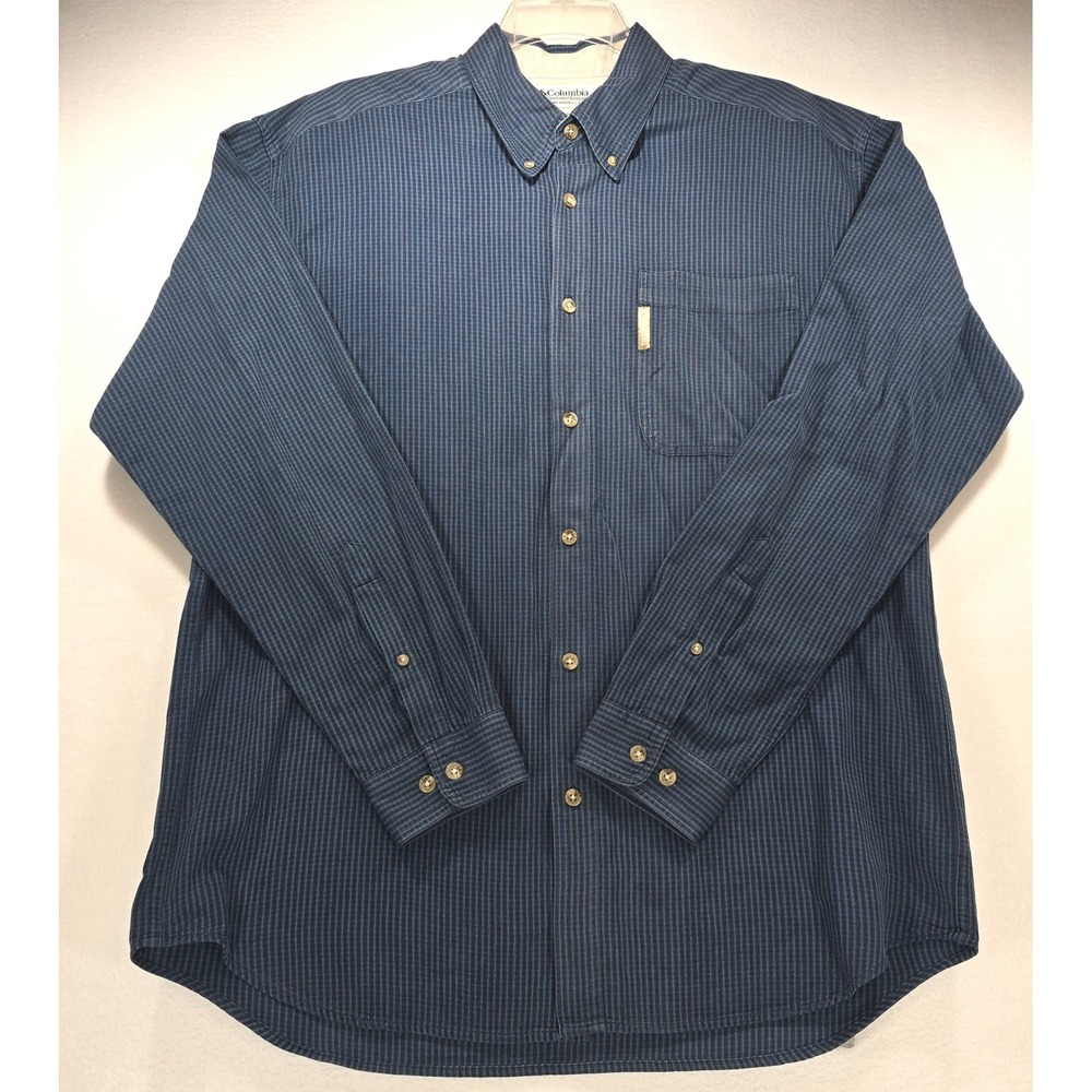 Columbia‎ Mens Large Blue Micro Check Long Sleeve Button Down Cotton Shirt L